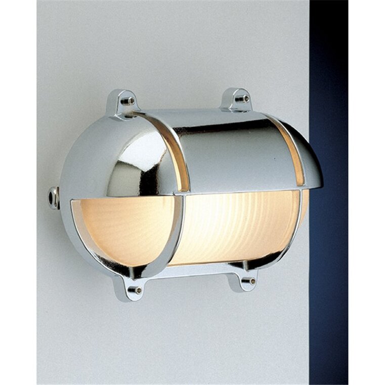 Lampada applique per esterno in ottone cromato ovale con visiera 27 cm