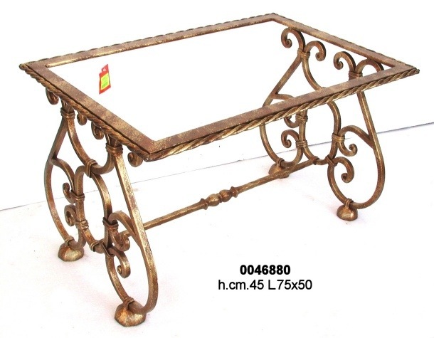 Base per tavolino in ferro battuto rifinito oro antico per Cristallo o Marmo