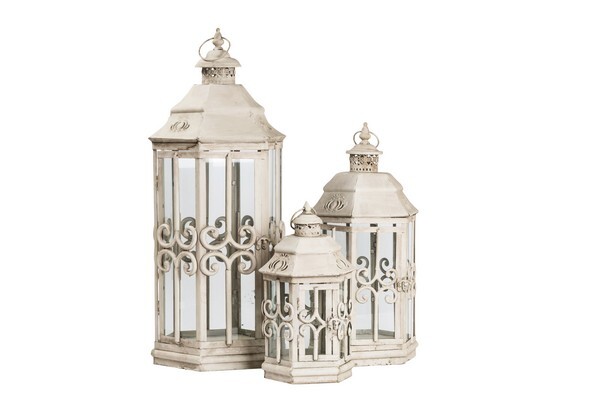 Set di 3 lanterne GIGANTI in ferro esagonali stile Country Shabby chic