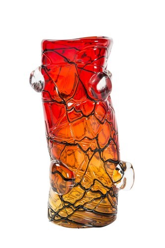 Vaso in Vetro soffiato a mano MADE IN ITALY colorato centrotavola Rosso Arancio Lavorazione a Bolle