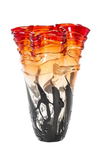 Vaso centrotavola portafiori in vetro soffiato rosso fuoco altezza 28 cm