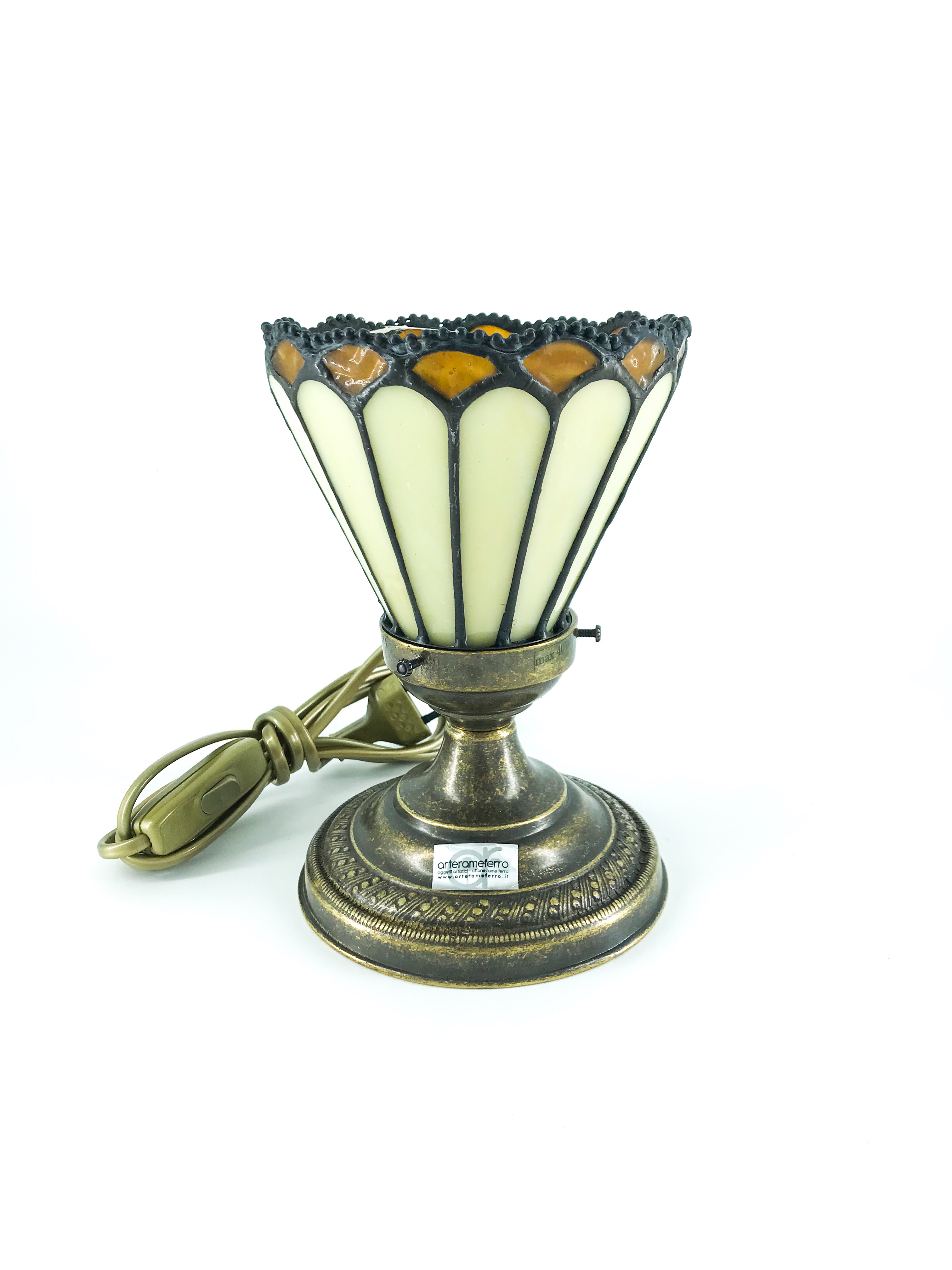Lampada A Sospensione EKSED In Ottone Con Paralume In Vetro A Strisce Verticali, Cavo Intrecciato Dorato Regolabile, Interruttore Rotante - 4