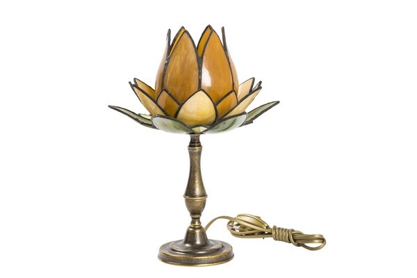 Lampada da tavolo abat-jour in ottone Tiffany Tulipano ambra