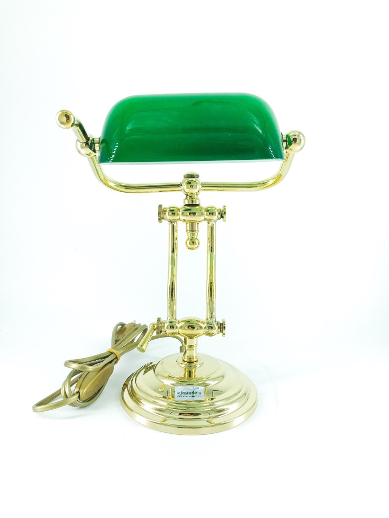 Lampada ministeriale ottone lucido 31 cm con vetro verde