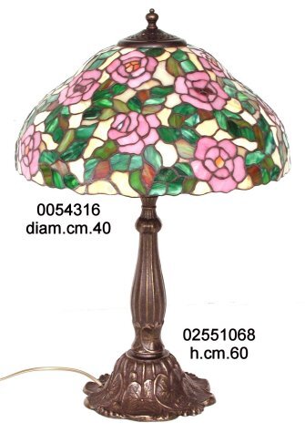 Lampada in ottone da appoggio con vetro Tiffany
