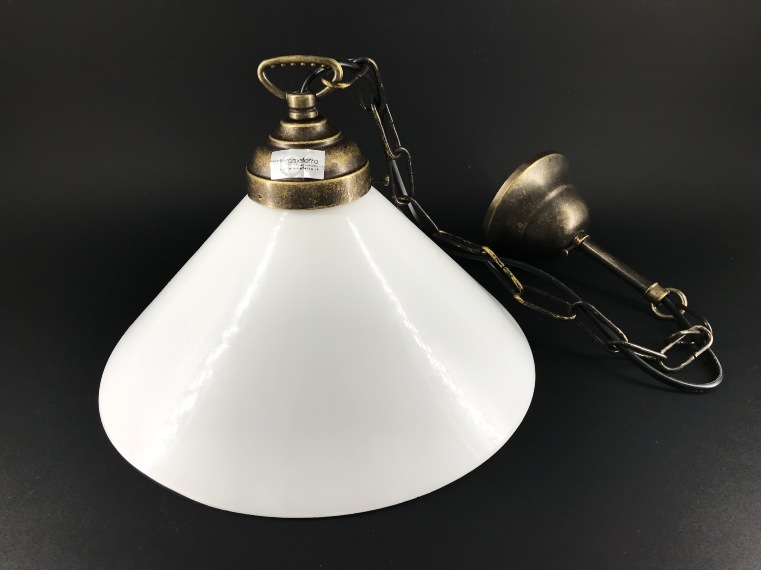 Lampadario sospeso in ottone con vetro opalescente bianco da 25 cm