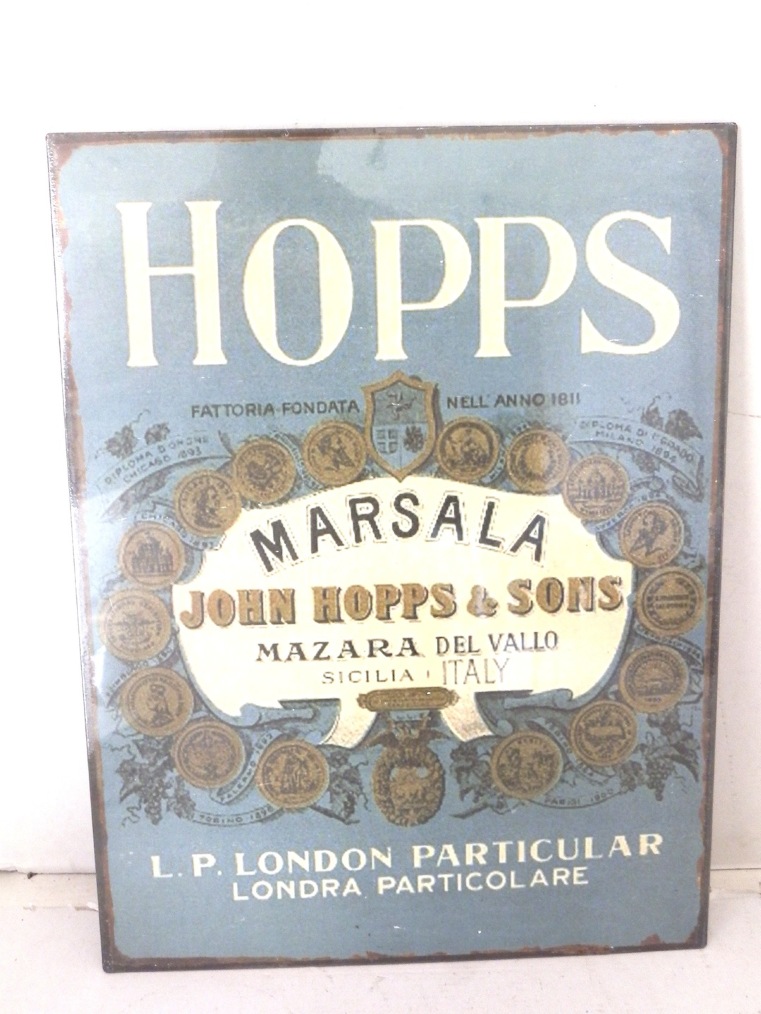 Targa Tabella in metallo JOHN HOPPS & SONS mazare del vallo LONDON MARSALA