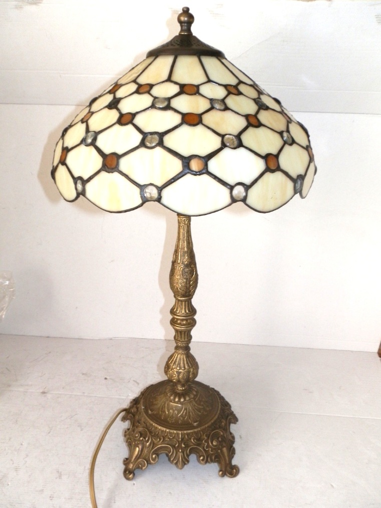 Lampada da tavolo in ottone con vetro Tiffany da 30 cm