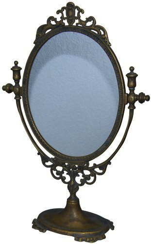 Specchio Specchiera da appoggio in ottone brunito