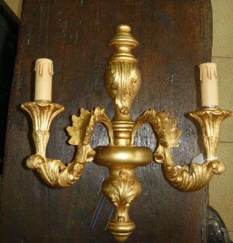 Applique in legno foglia oro MADE IN ITALY a due luci BAROCCO