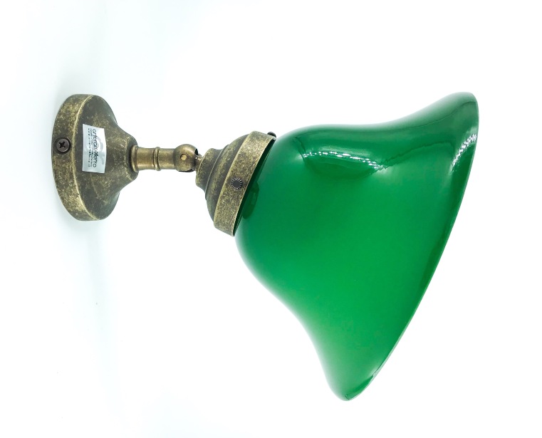 Applique a parete in ottone con vetro campana verde