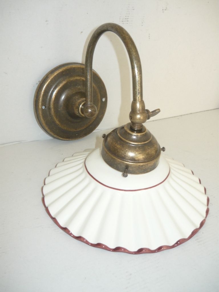 Applique ottone brunito,appliques,lampada da parete piatto ceramica marrone am29