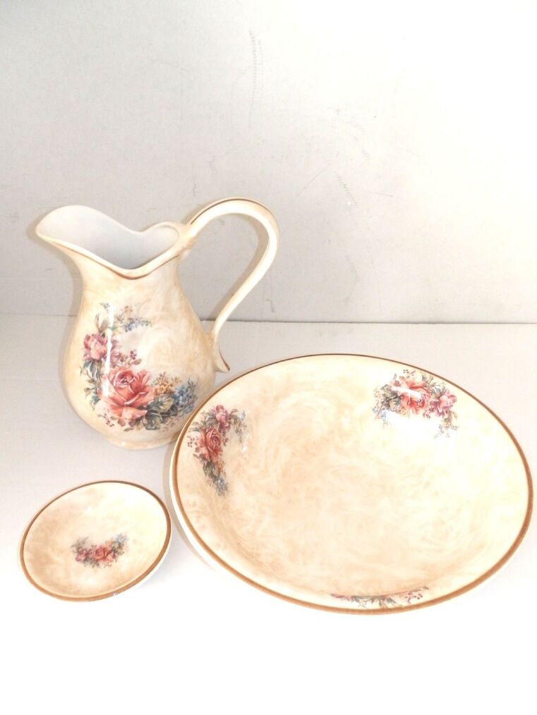 Set 3 pezzi ceramiche per lavabo in ferro o legno mod.Boboli MADE IN FLORENCE