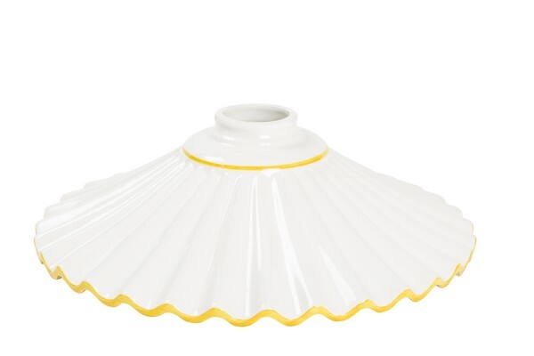 Piatto smaltato bianco in ceramica ondulata diametro 30 cm bordo GIALLO per lampadari