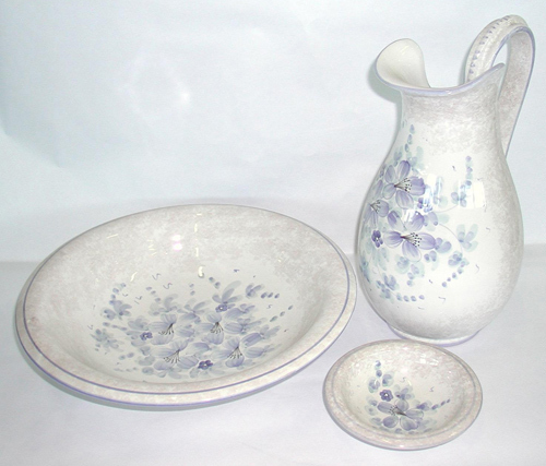 Arterameferro Set Lavabo In Ceramica Toscana ROSE Con Base In Ferro Battuto - 3 Pezzi, Made In Italy