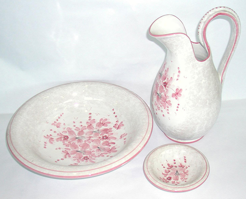 Set ceramica Deruta 3 pezzi per portacatino in ferro