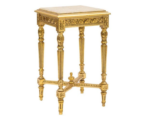 Tavolino da ingresso in legno barocco foglia oro con ripiano in marmo