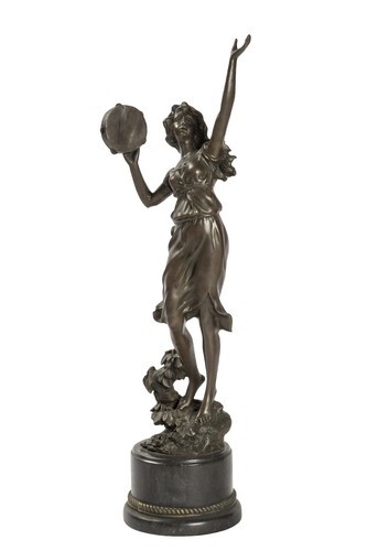 Statua in bronzo donna con Tamburello base in marmo 55 cm