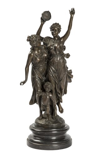Statua scultura Musici in bronzo soprammobile con base in marmo nero