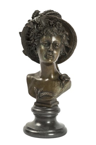 Bellissima Statua di Donna Rinascimentale mezzobusto in bronzo con base marmo