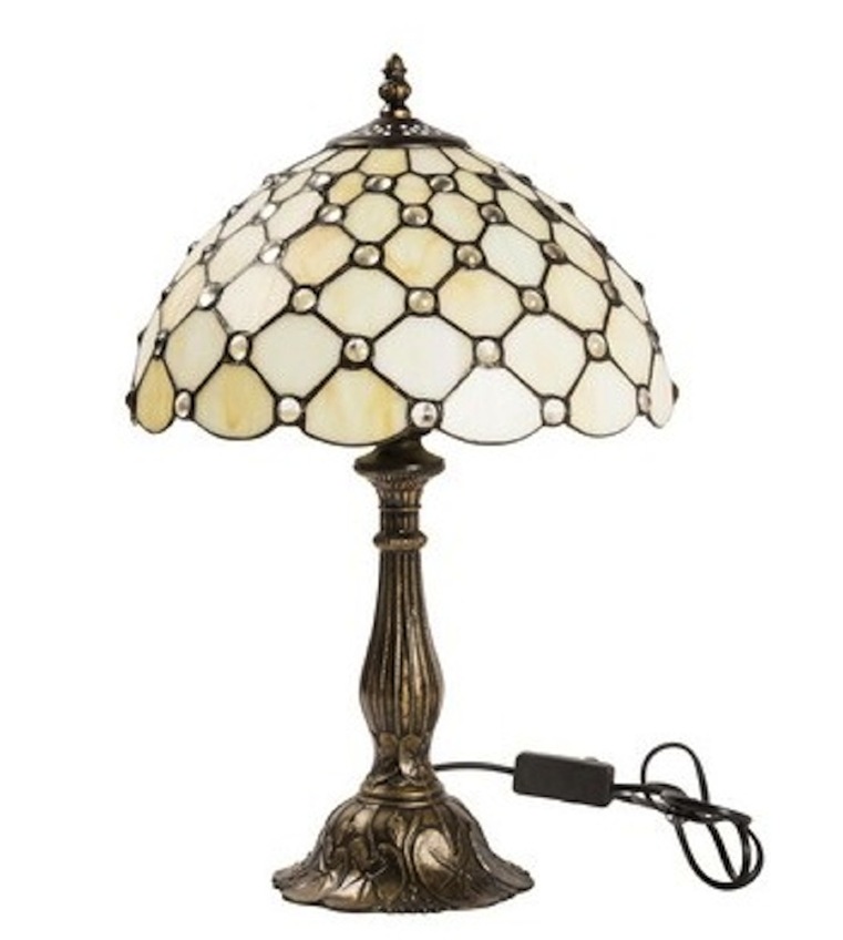 Lampada Abatjour Vetro TIFFANY base LIBERTY in Ottone altezza 46 cm