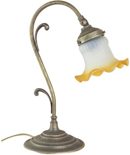 Lampada in ottone doppia foglia con vetro ambrato
