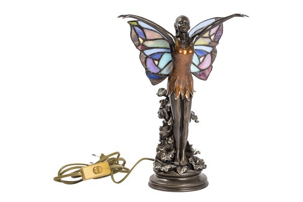 Statua lampada Tiffany da Tavolo in resina fatina colorata
