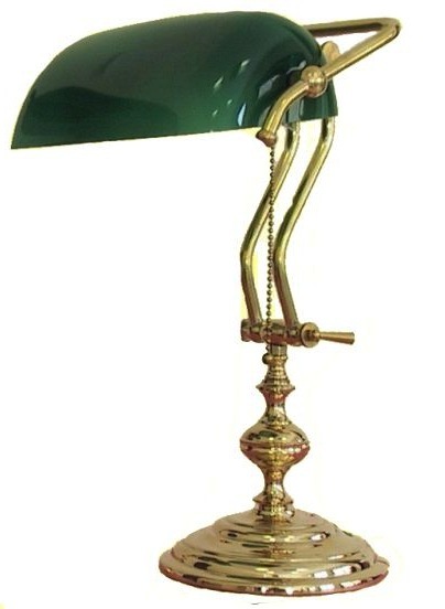 Lampada ministeriale in ottone con vetro verde