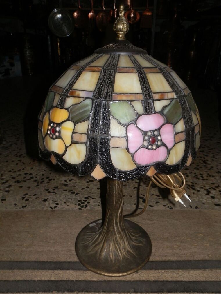 Lampada base in ottone da tavolo Abat-Jour con vetro tiffany FIORE