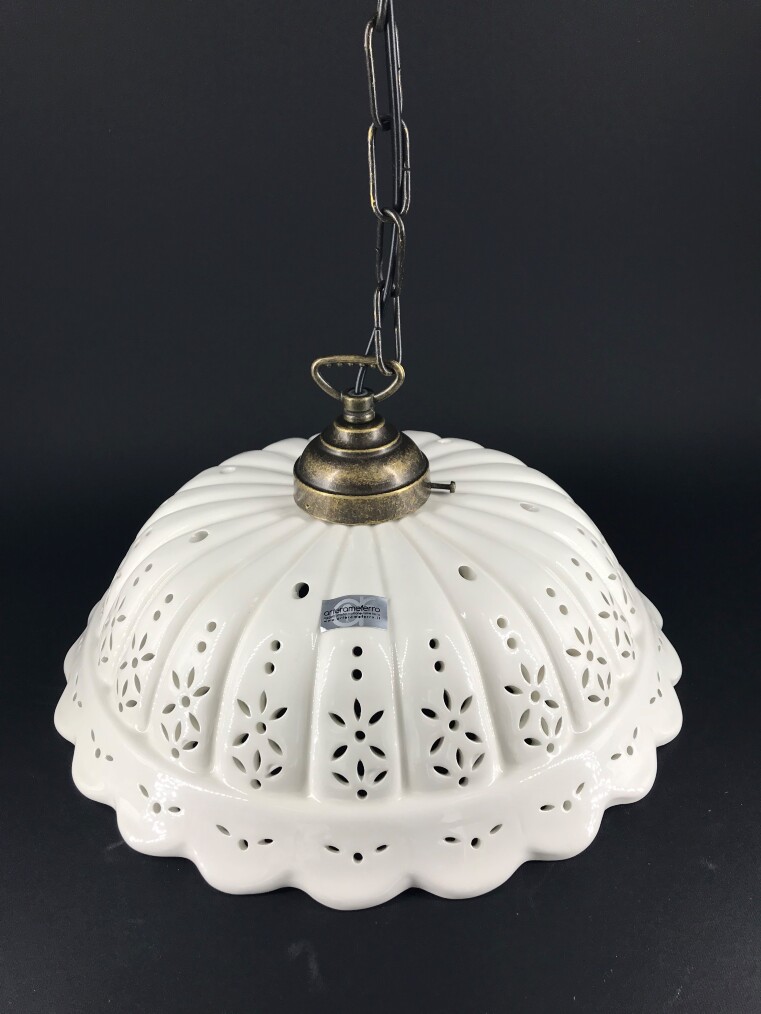 Lampadario a sospensione cupola in ceramica traforata 32 cm