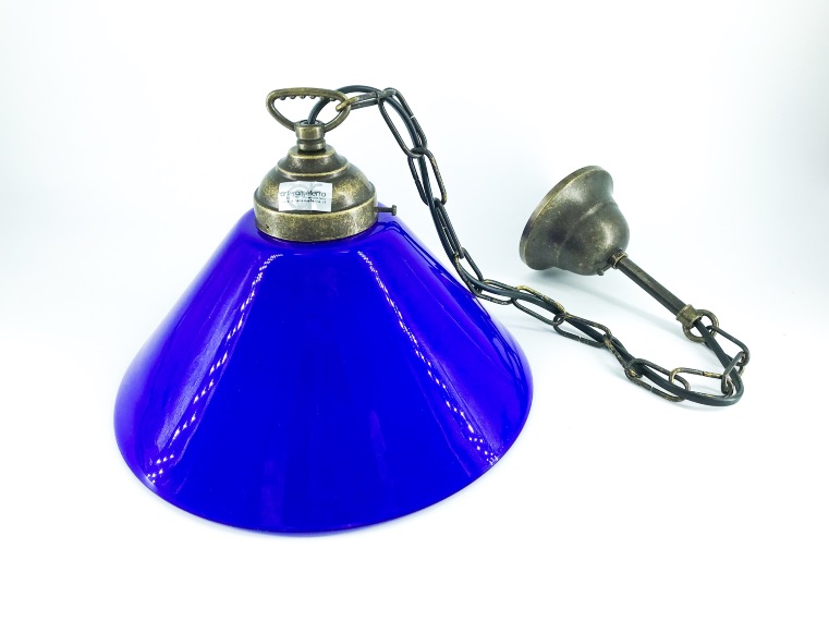 Lampadario sospeso in ottone con paralume colore blu da 25 cm