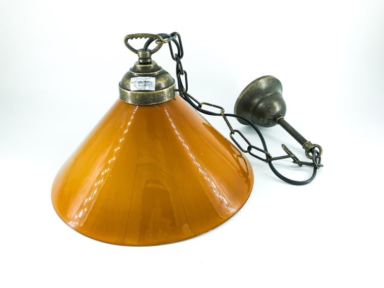 Lampadario sospeso in ottone con vetro giallo ambra da 25 cm