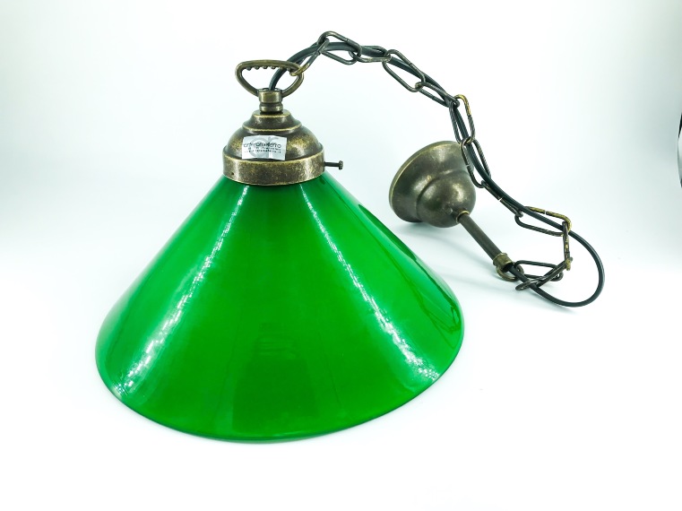 Lampadario sospeso in ottone con paralume verde 25 cm