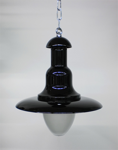 Lampara in ottone verniciato nero con catena cromata 26 cm diametro
