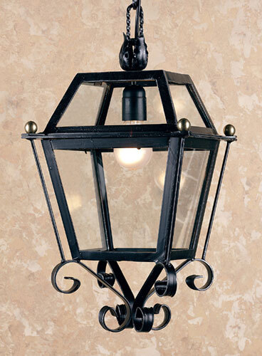 Lanterna lampione da esterno in ferro battuto con vetri braccio da parete 25 cm 