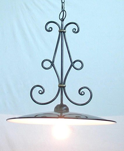 Lampadario in ferro stile Rustico con piatto in acciaio da 45 cm