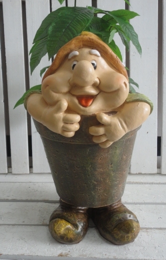Gnomo da giardino in ceramica con cappello arancio 45 cm sorridente