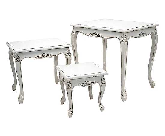 Tris Trittico di Tavolini in legno di Mogano modello Impero da Salotto Bianco Shabby