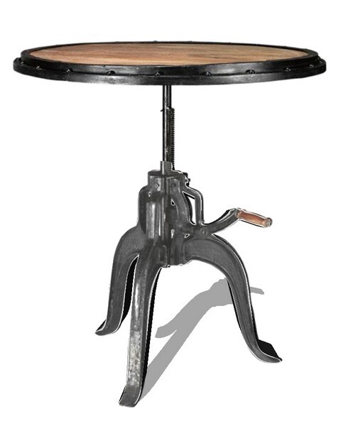 Tavolino in legno e ghisa con manovella Stile Industrial anni '60