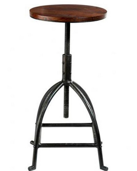 Sgabello rotondo con seduta in legno e piedi in ferro vintage Industrial