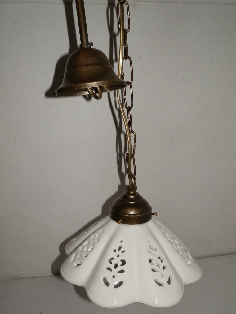 Lanterna Lampione sospeso in ottone con ceramica Traforata 22 cm
