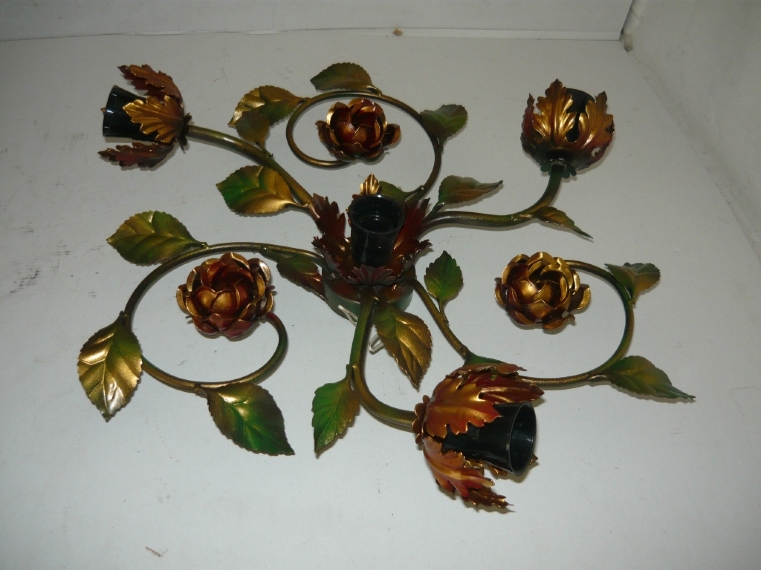Plafoniera in ferro battuto a 4 luci con rose e foglie interno/esterno