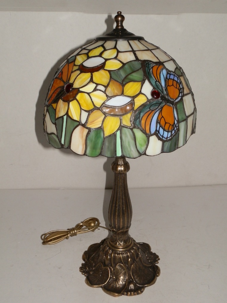 Tiffany lampada con vetro e girasoli in ottone diametro 30 cm