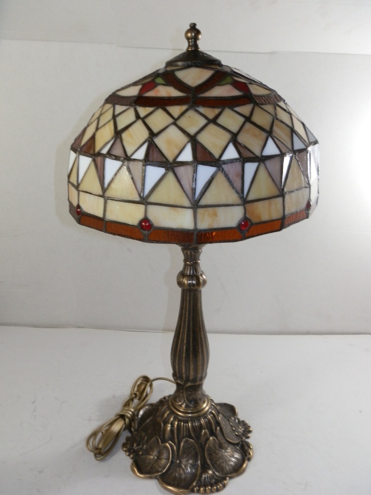 Grande lampada TIFFANY da tavolo in ottone spazzolato 30 cm