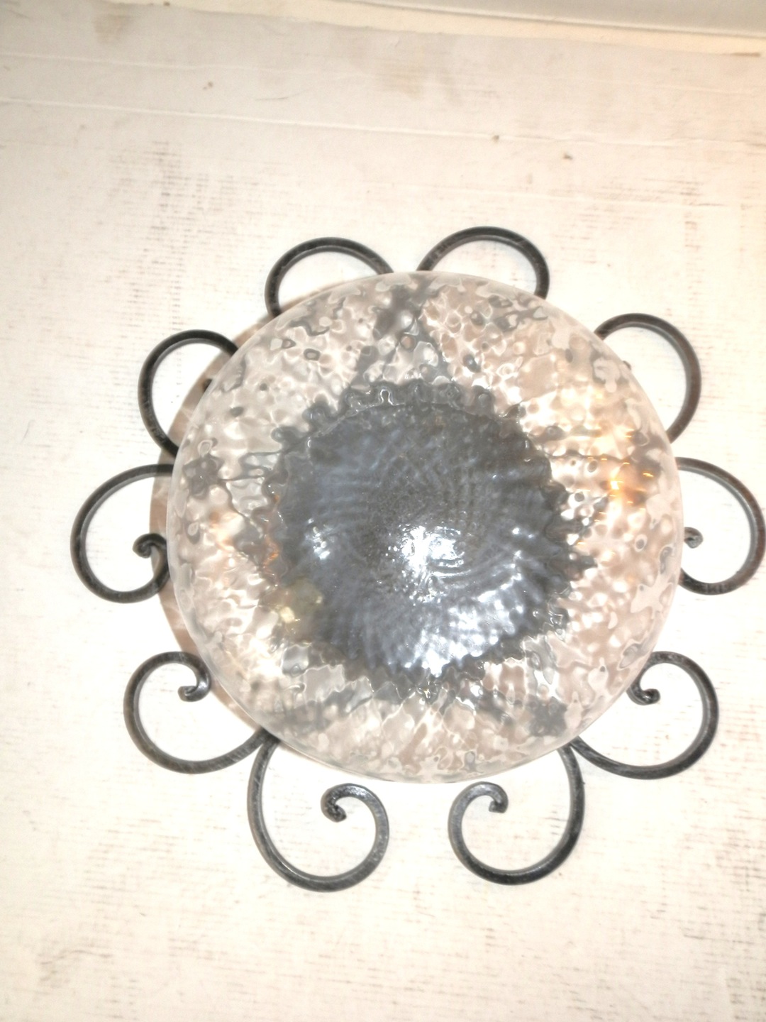 Plafoniera In Ferro Battuto Arterameferro Modello Rustico – Per Interno/esterno, Diam 33 Cm, Vetro, Attacco E27, Made In Italy
