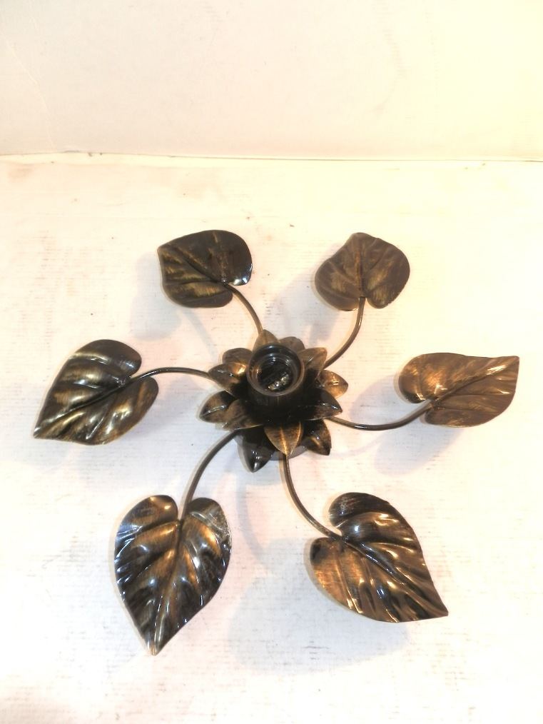 Plafoniera in ferro con foglie colore nero-oro da parete o soffitto E27