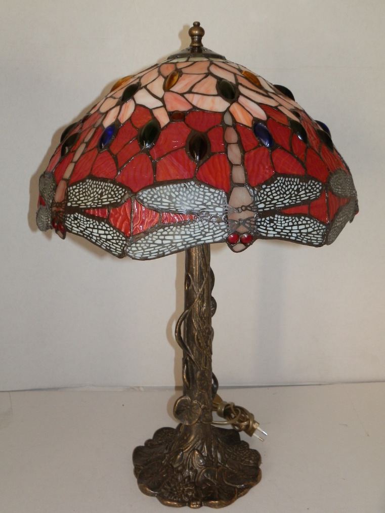 Grande Lampada da tavolo abat-jour per comò o ingresso casa stile Tiffany Libellule