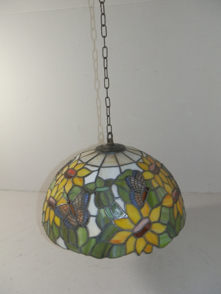 Lampadario tiffany in vetro a sospensione con girasoli