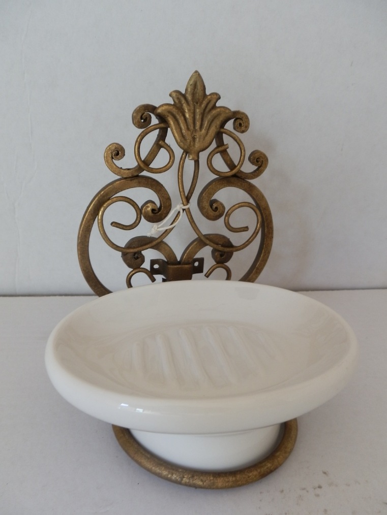 Portasapone da bagno in ferro battuto da parete con supporto in ceramica