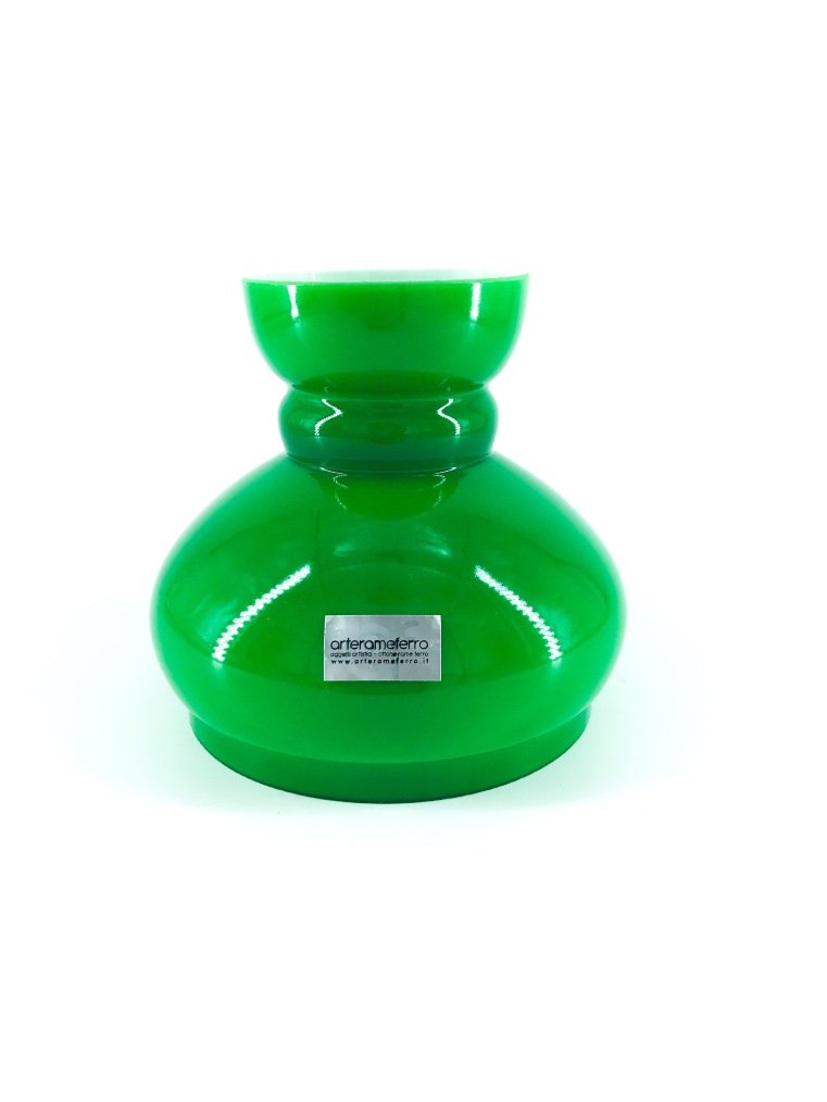 Paralume in vetro verde ricambio per lumi antichi base 12,5 cm